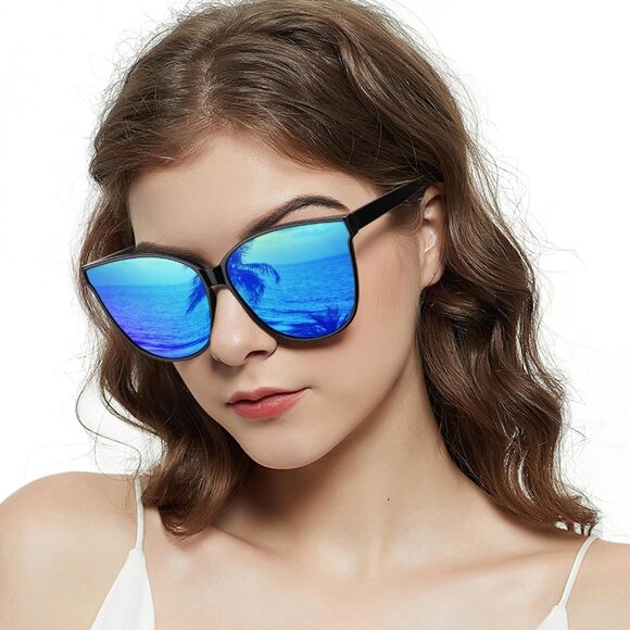 Women Black Frame UV400 Protection Oversized Cat Eye Frame Retro Sunglasse main image 4